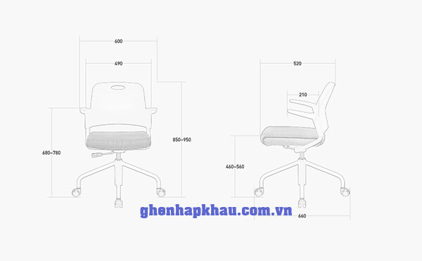 Ghế xoay nhập khẩu GLORY01 2 Kích thước ghế eco glory A-WH