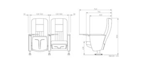 Kích thước Ghế hội trường HS-1050B-S