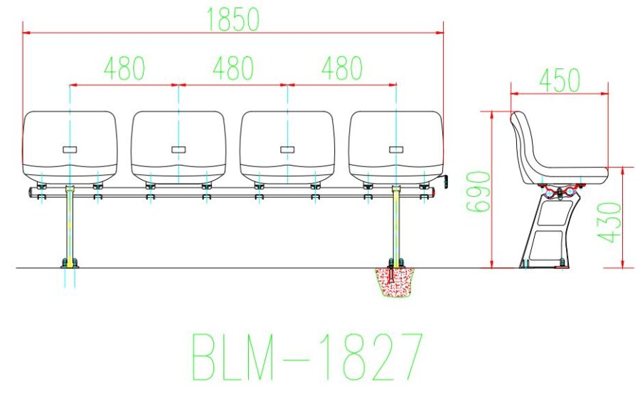 Ghế sân vận động BLM-1827 4 Kích thước BLM-1827