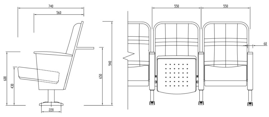 Ghế hội trường JY-602M 3 Kích thước Ghế hội trường JY-602M