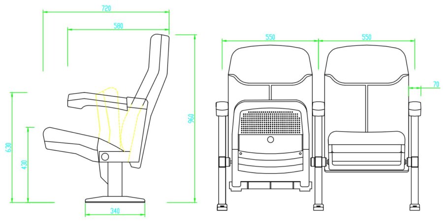 Ghế rạp chiếu phim JY-907 4 Kích thước Ghế rạp chiếu phim JY-907