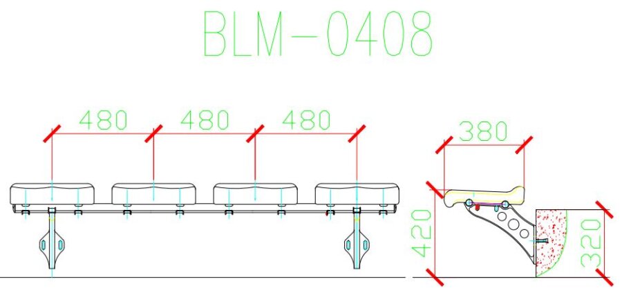 Ghế sân vận động BLM-0408 4 Kích thước Ghế sân vận động BLM-0408