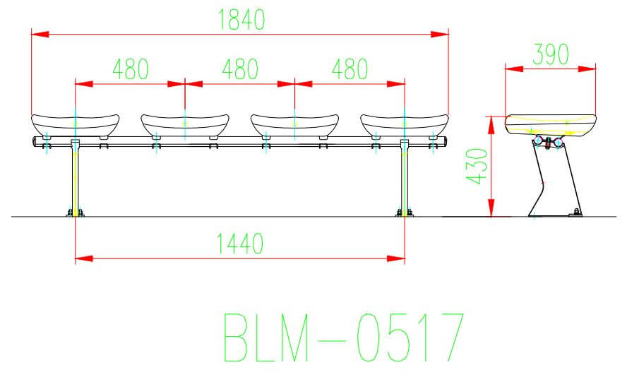 Ghế sân vận động BLM-0517 4 Kích thước Ghế sân vận động BLM-0517