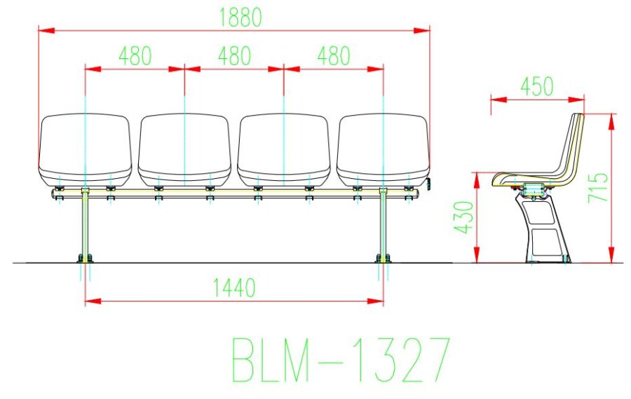 Ghế sân vận động BLM-1327 3 Kích thước Ghế sân vận động BLM-1327