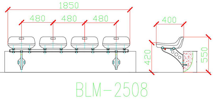 Ghế sân vận động BLM-2508 4 Kích thước Ghế sân vận động BLM-2508