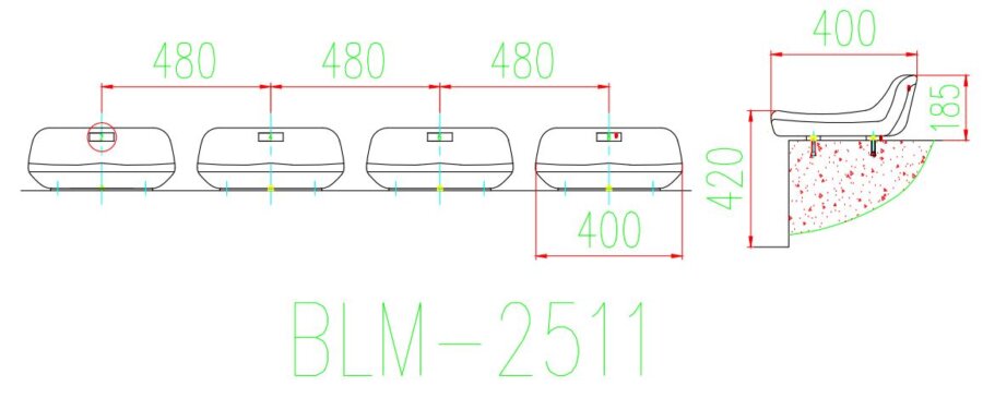 Ghế sân vận động BLM-2511 4 Kích thước Ghế sân vận động BLM-2511
