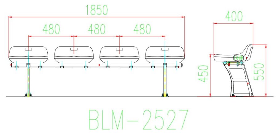 Ghế sân vận động BLM-2527 4 Kích thước Ghế sân vận động BLM-2527
