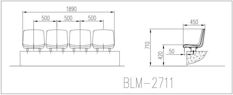 Ghế sân vận động BLM-2711 4 Kích thước Ghế sân vận động BLM-2711