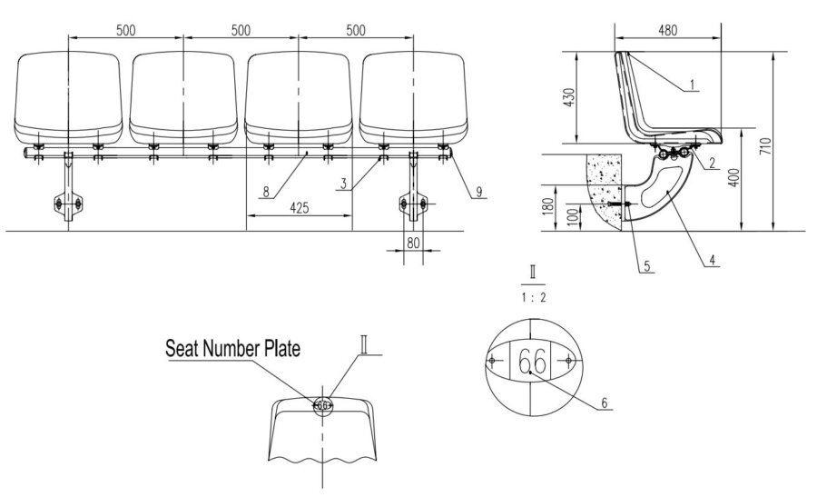 50 Mẫu ghế khán đài nhà thi đấu lưng cao, lưng thấp 11 Kích thước Ghế sân vận động BLM-2727