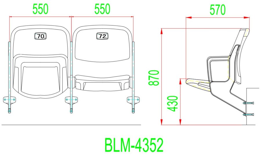 Ghế sân vận động BLM-4352 3 Kich thuoc Ghe san van dong BLM 4352
