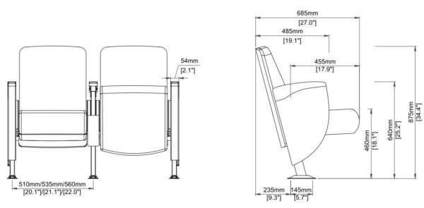 Ghế hội trường LANO 4 Kích thước Ghế hội trường LANO