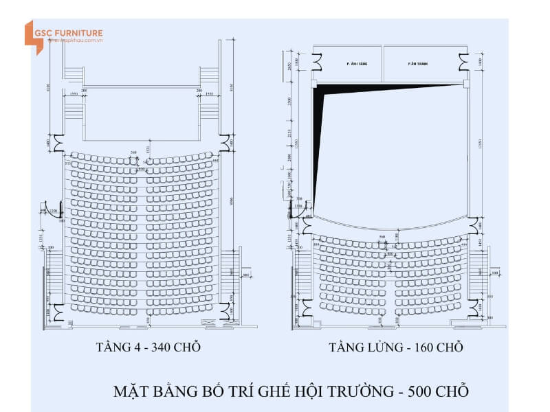 Tiêu chuẩn thiết kế hội trường 500 chỗ 6 Mặt bằng hội trường 500 chỗ