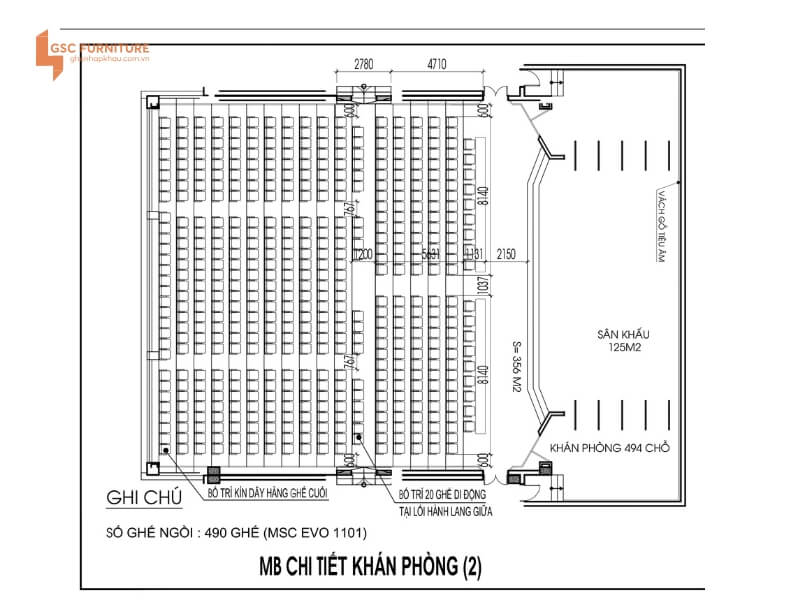 Tiêu chuẩn thiết kế hội trường 500 chỗ 7 Sơ đồ của mặt bằng hội trường 500 chỗ