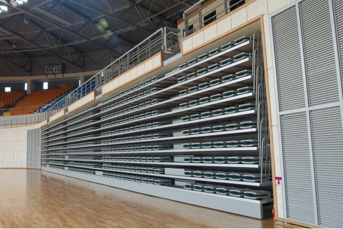 Tổng hợp mẫu ghế khán đài Retractable Seating của Hanyoo 12 Chế độ thu gọn tiết kiệm diện tích của hệ thống sàn Telescopic Seating
