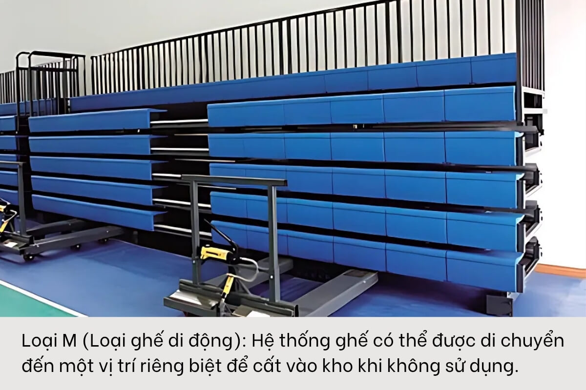 Tìm hiểu hệ thống ghế khán đài đa năng Retractable của Kotobuki Seating 7 Loại M (Loai ghế di động)
