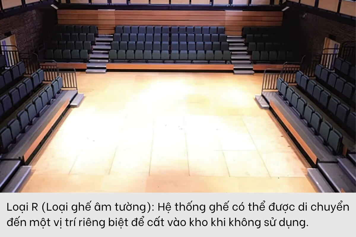 Tìm hiểu hệ thống ghế khán đài đa năng Retractable của Kotobuki Seating 8 Loại R (Loại ghế âm tường)