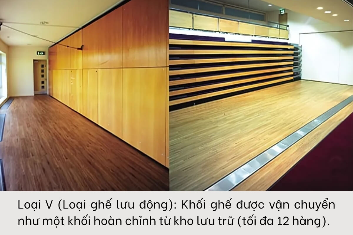 Tìm hiểu hệ thống ghế khán đài đa năng Retractable của Kotobuki Seating 6 Loại V (Loại ghế lưu động)