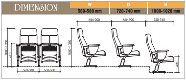 Kích thước bàn ghế hội trường, có bản vẽ kỹ thuật chi tiết 9 Kích thước ghế hội trường EVO4601B
