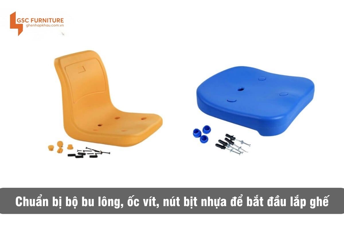 Chuẩn bị bộ bu lông, ốc vít, nút bịt nhựa để bắt đầu lắp ghế