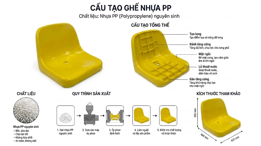 So Sánh 3 Loại Nhựa Tốt Dùng Trong Sản Xuất Ghế Sân Vận Động 3 Ghế khán đài bằng nhựa PP