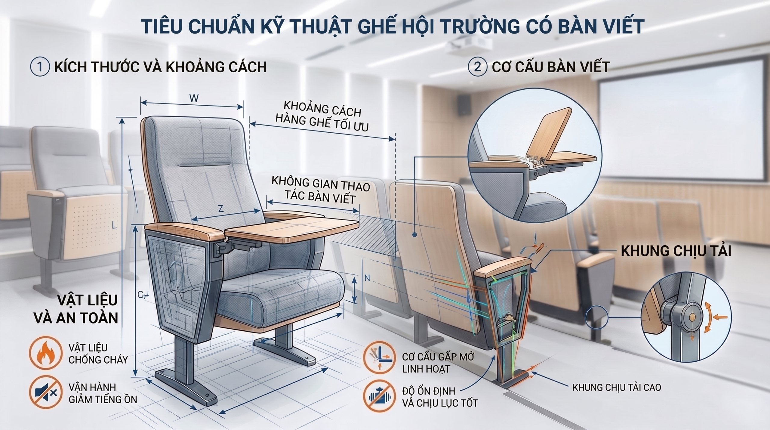 3 Tiêu Chí Chọn Ghế Hội Trường Có Bàn Viết Cho Dự Án Hiện Đại 4 Ghế hội trường có bàn viết