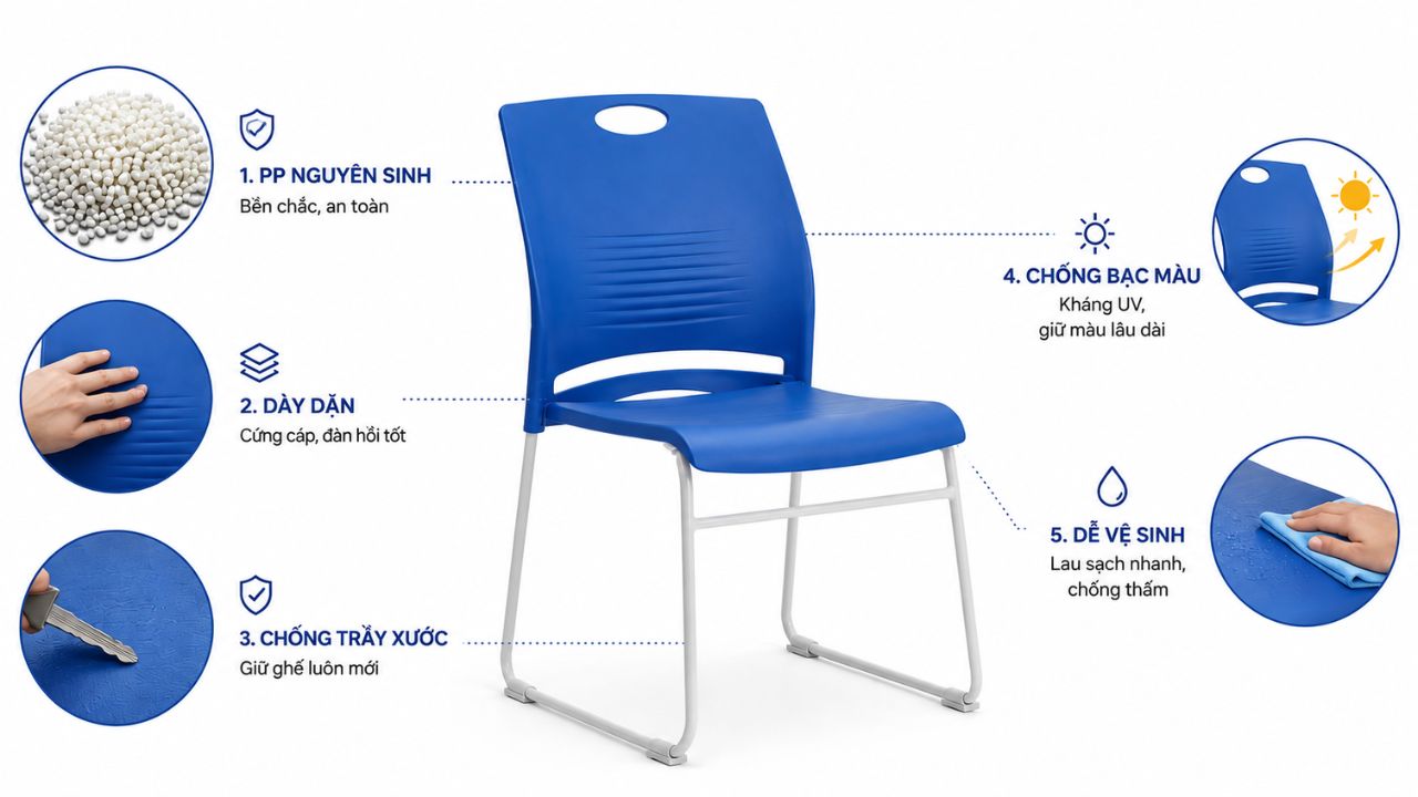 Tiêu chí lựa chọn chất liệu cho ghế hội trường tựa lưng nhựa